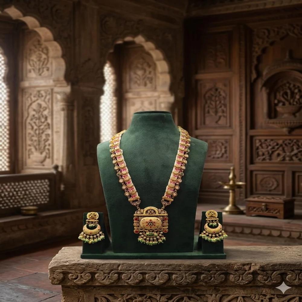 rajwadi kundan long necklace