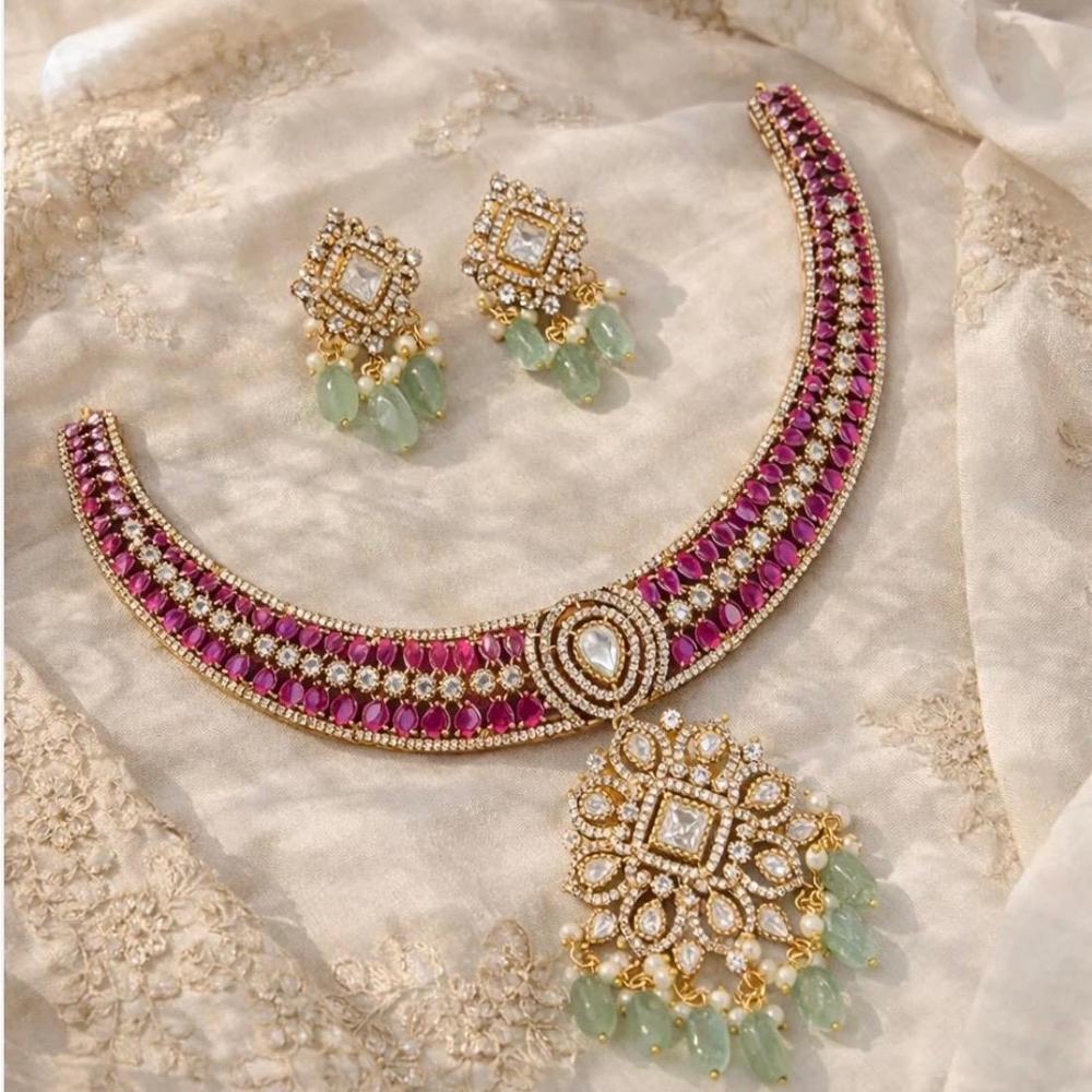 Royal Ruby And Polki Choker Set - Color: Red