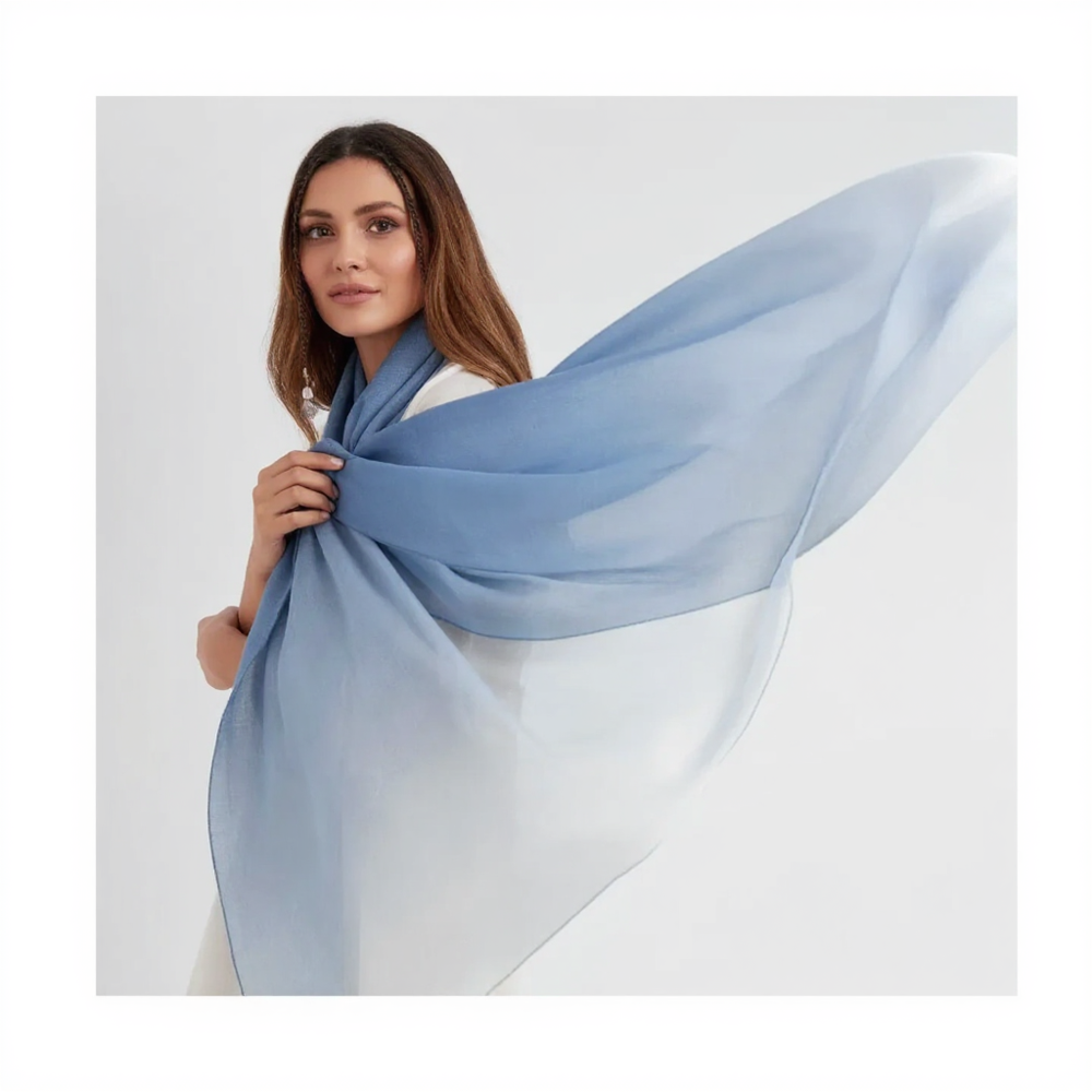 Pure Linen Ombre Shaded Scarves With Tassels