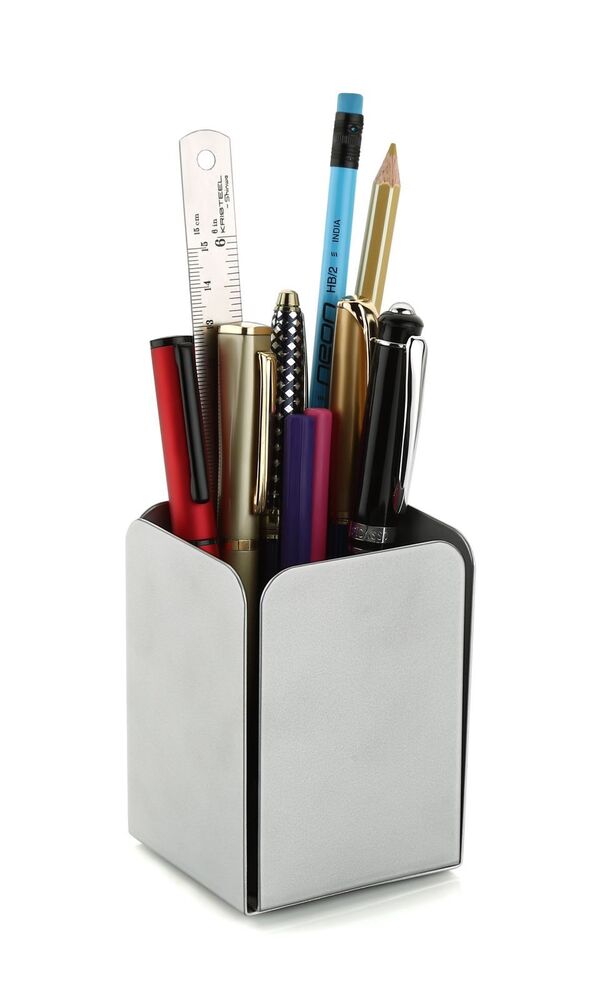 Premium Metal Pen Stand For Office Desk - Color: Silver