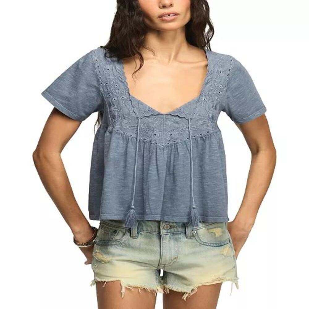 Export surplus Womens Boho Embroidered Babydoll top
