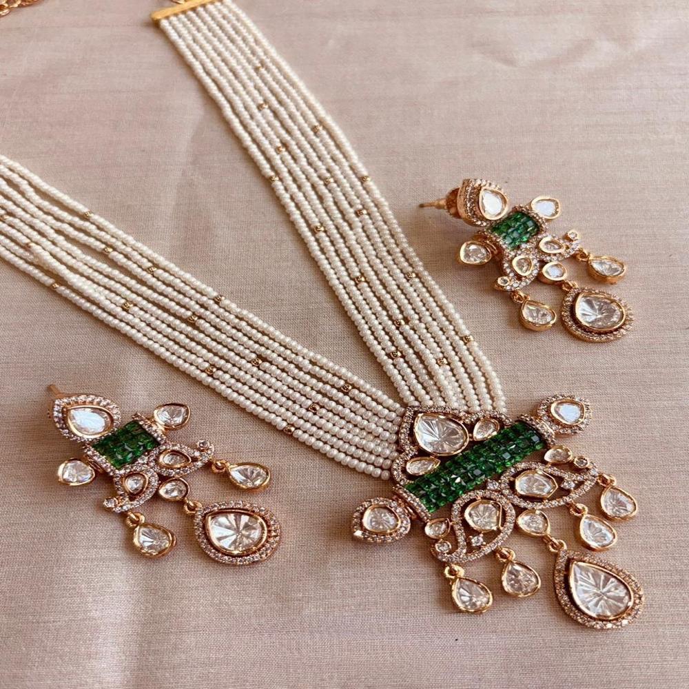 Polki Necklace With Pearl Mala - Gender: Women