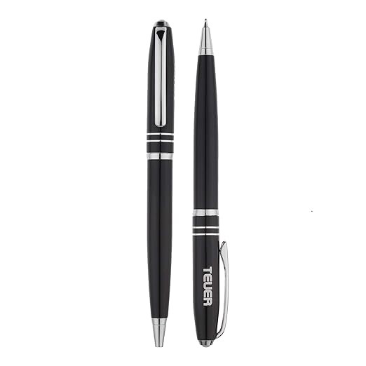 Executive Glossy Black Metal Ballpoint Pen with Silver Trim (SS-809)