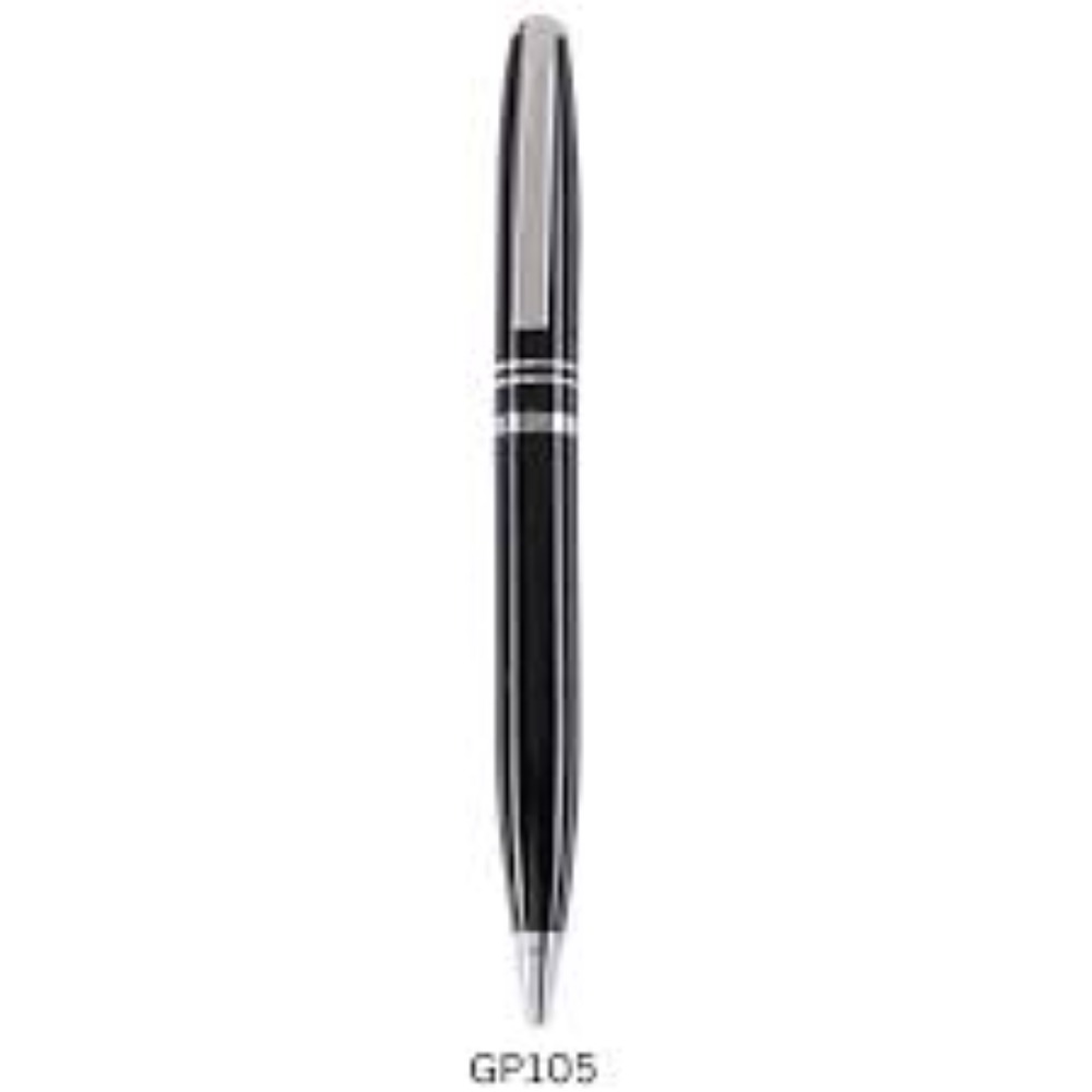 Executive Glossy Black Metal Ballpoint Pen with Silver Trim (SS-809)