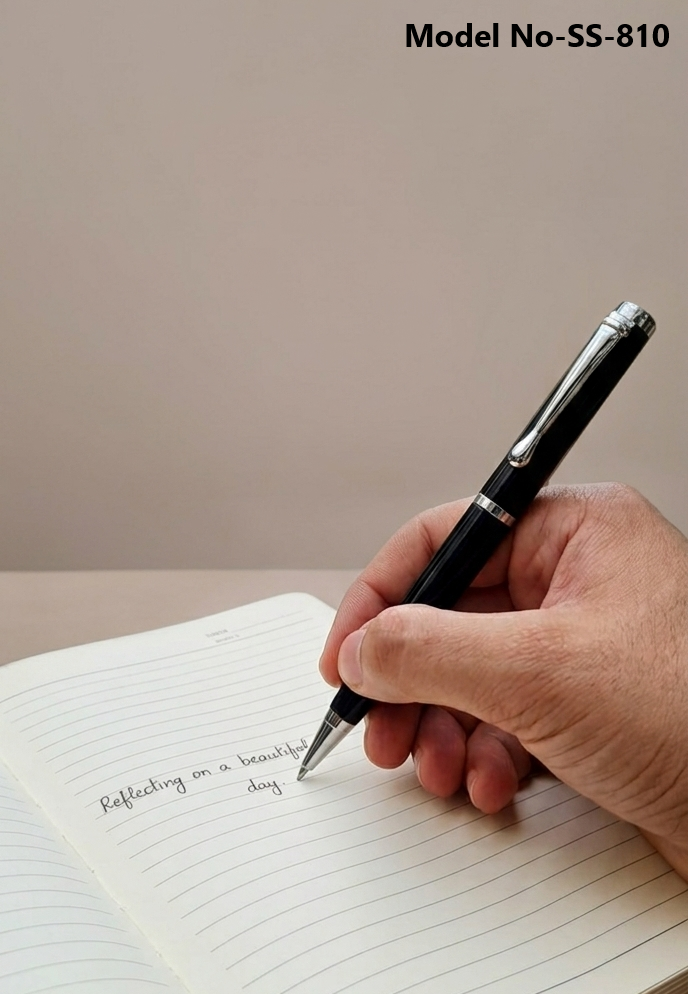 Classic Glossy Black Metal Ballpoint Pen With Chrome Accents (ss-810) - Capacity: Standard Ink Refill Capacity Pcs/min