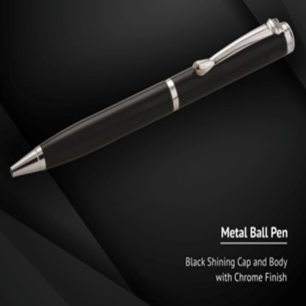Classic Glossy Black Metal Ballpoint Pen with Chrome Accents (SS-810)