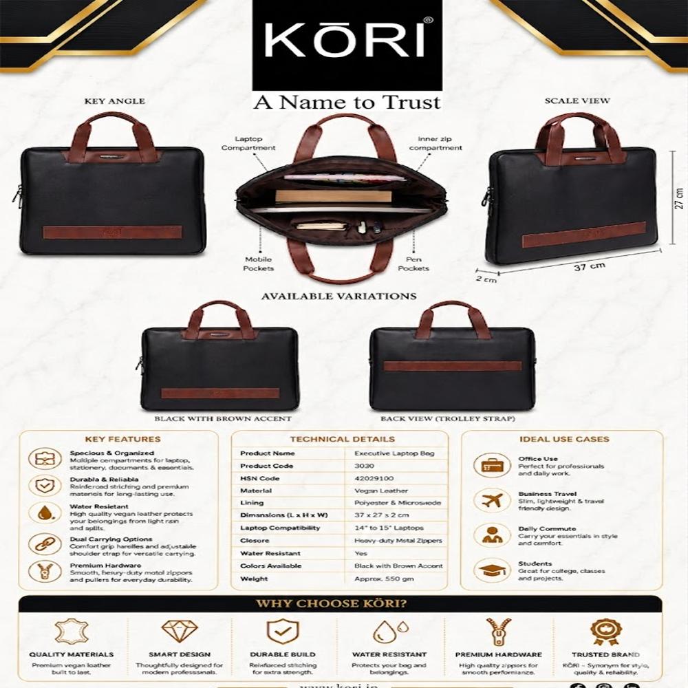 KORI Urban Luxe Slim Laptop Briefcase( 3030)