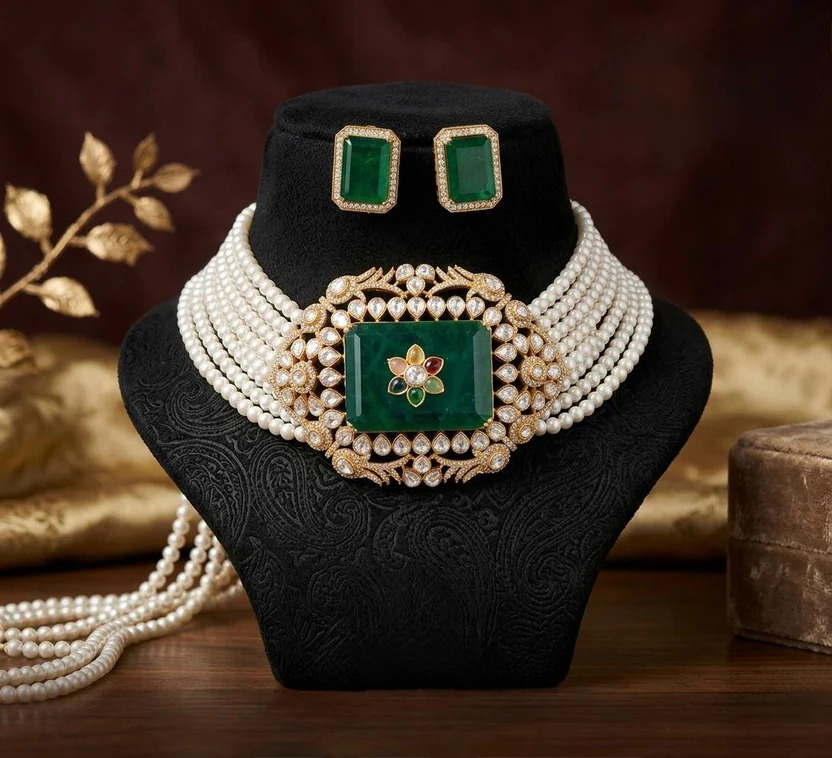 emrald stone with pearl chok