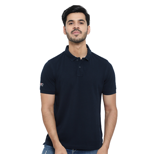 Navy Cotton Collar T-Shirt