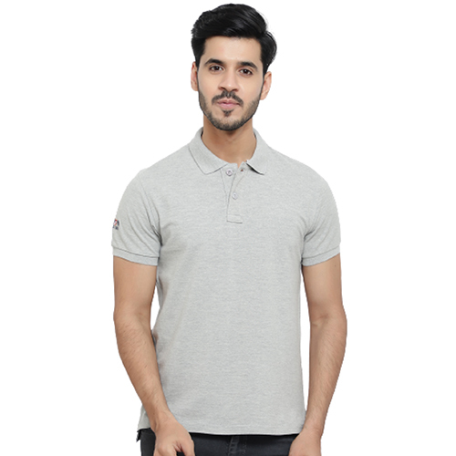 Grey Cotton Collar T-Shirt