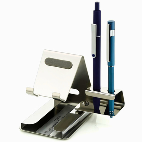 SS Mobile Stand With Folding 2 Pen Holder Attachment
