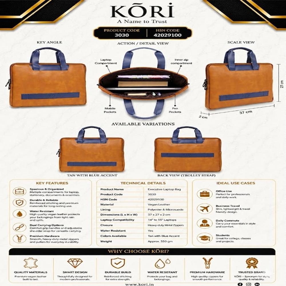 KORI Urban Luxe Slim Laptop Briefcase( 3030)