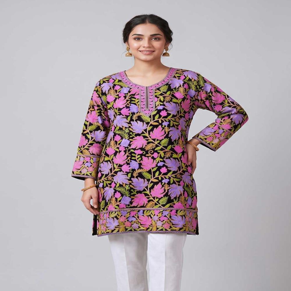 Cultural Kashmiri Long Kurti in Georgette with Aari Embroidery