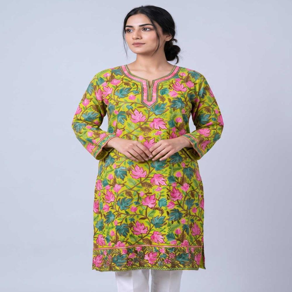 Cultural Kashmiri Long Kurti in Georgette with Aari Embroidery