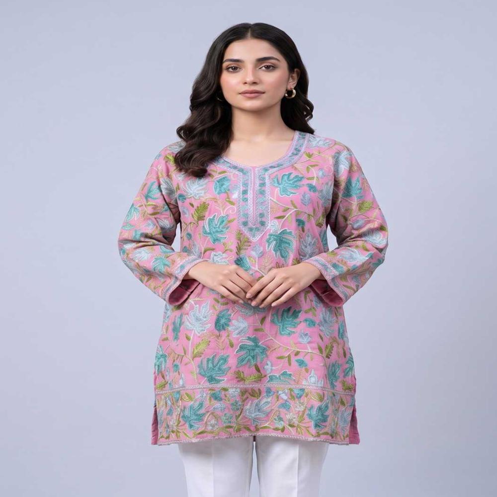 Cultural Kashmiri Long Kurti in Georgette with Aari Embroidery