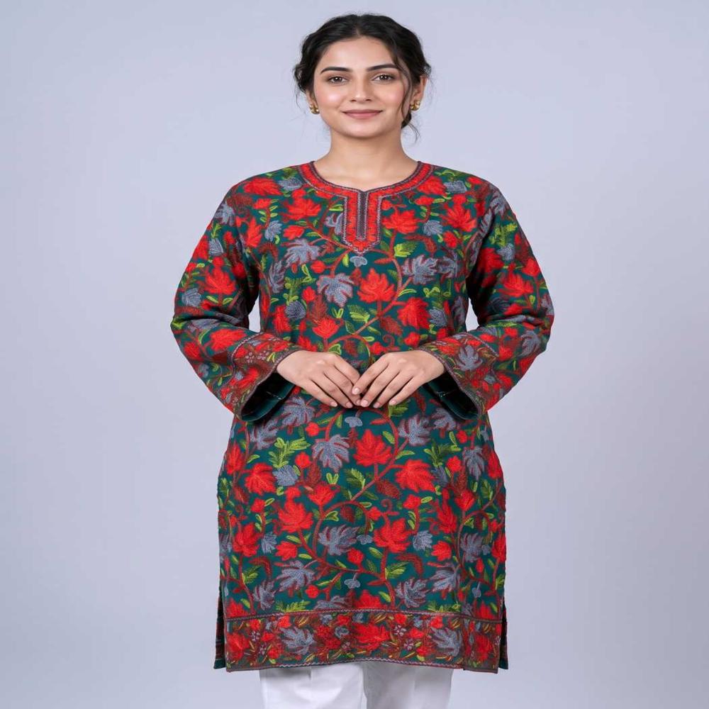 Cultural Kashmiri Long Kurti in Georgette with Aari Embroidery