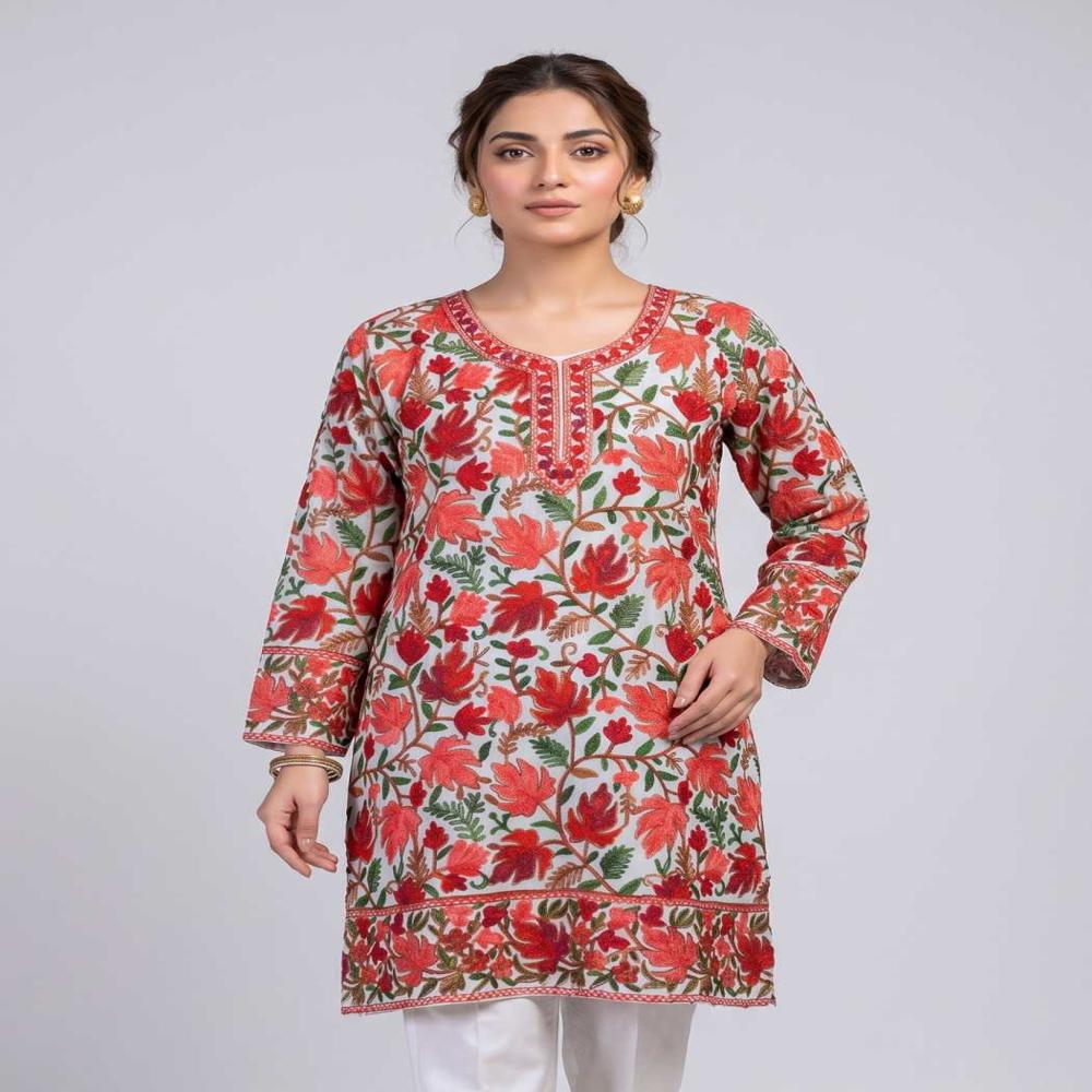 Cultural Kashmiri Long Kurti in Georgette with Aari Embroidery