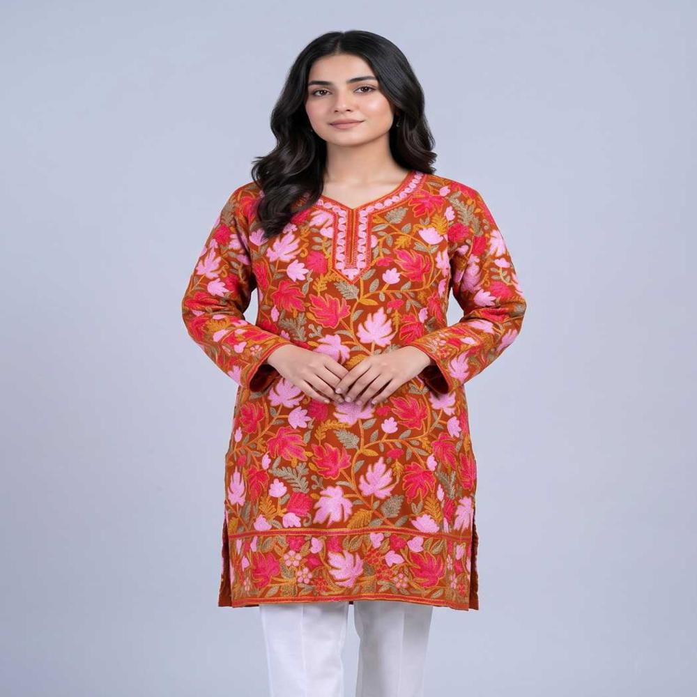 Cultural Kashmiri Long Kurti in Georgette with Aari Embroidery