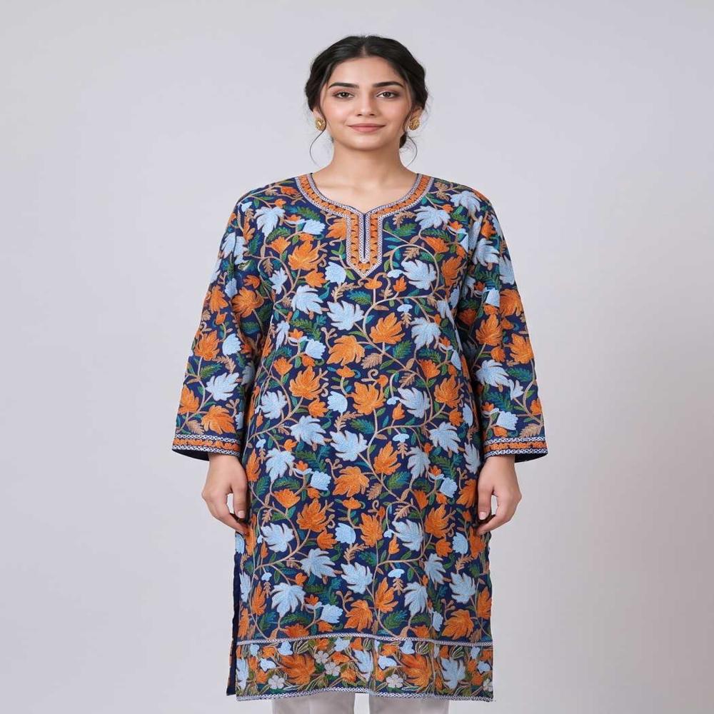 Cultural Kashmiri Long Kurti in Georgette with Aari Embroidery