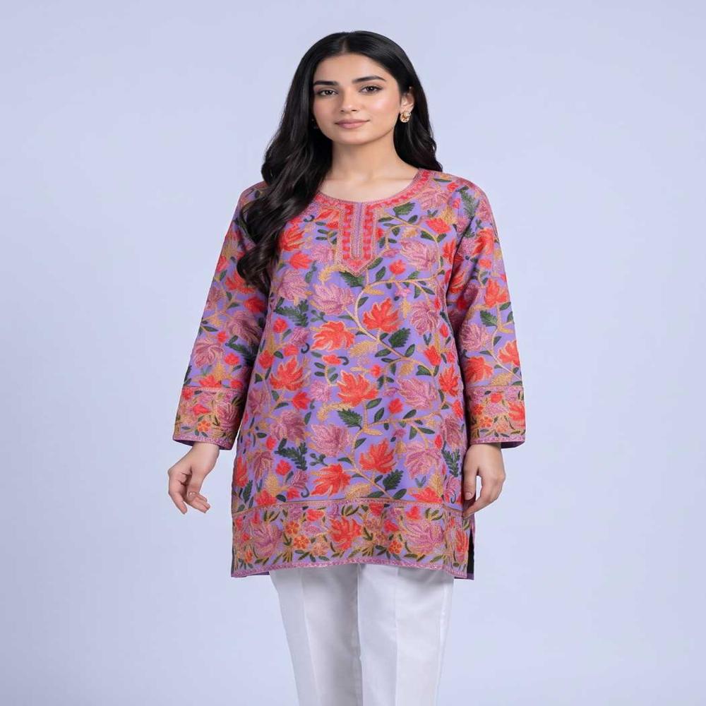 Cultural Kashmiri Long Kurti in Georgette with Aari Embroidery