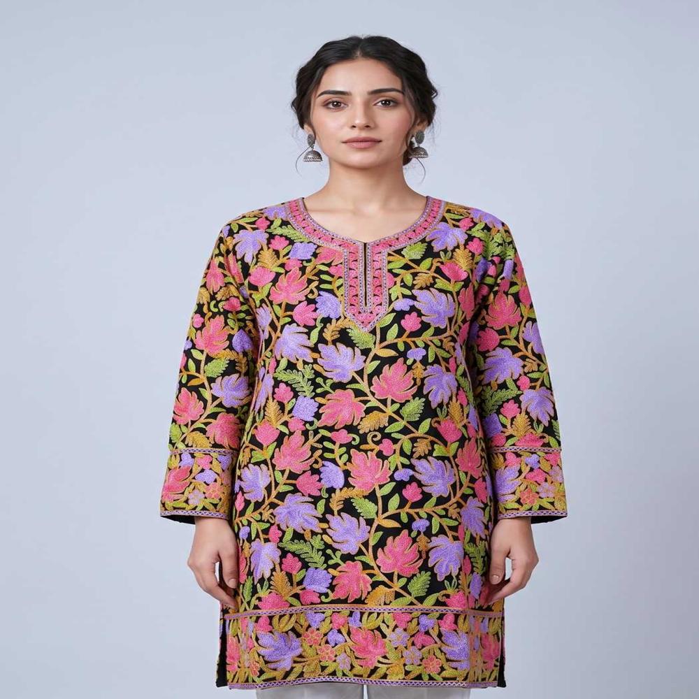 Cultural Kashmiri Long Kurti in Georgette with Aari Embroidery