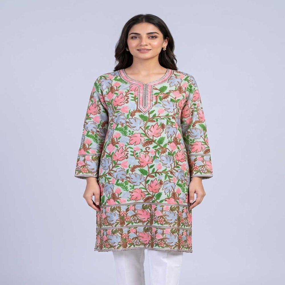 Cultural Kashmiri Long Kurti in Georgette with Aari Embroidery