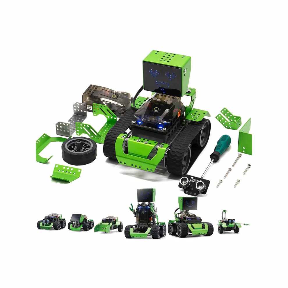 Robobloq Qoopers 6 in 1 Programming Robot Building Kit with Remote Control, LED Matrix, Ultrasonic Sensor etc. for Scratch Arduino Python Learning, Coding Toy for Kids