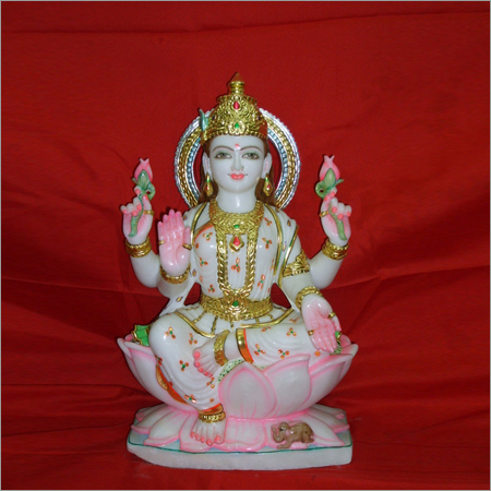 Marble Laxmi Goddess Statue - 457.2 Millimeter Height | High Quality White Marble, Intricate Carved Design, Hindu Religious Theme