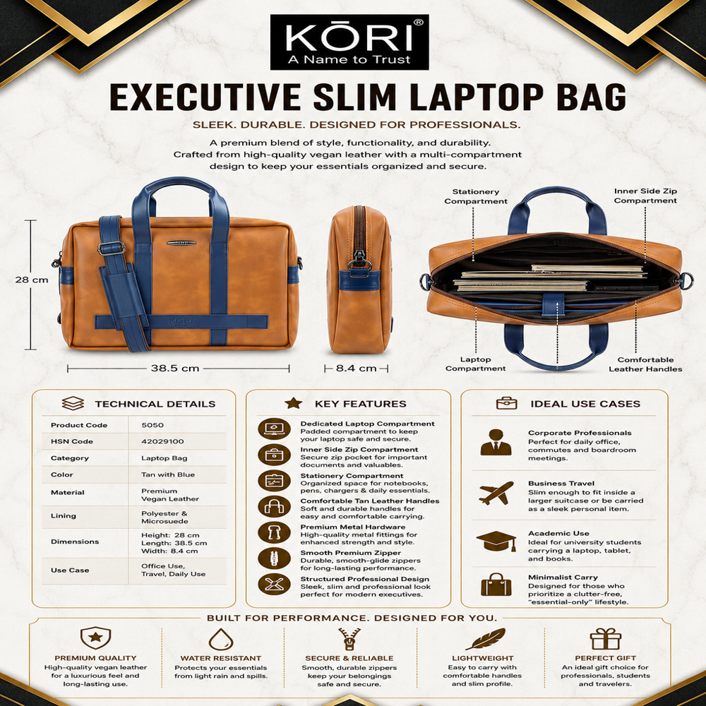 KORI Executive Duo-Tone Vegan Leather Laptop Bag (5050)
