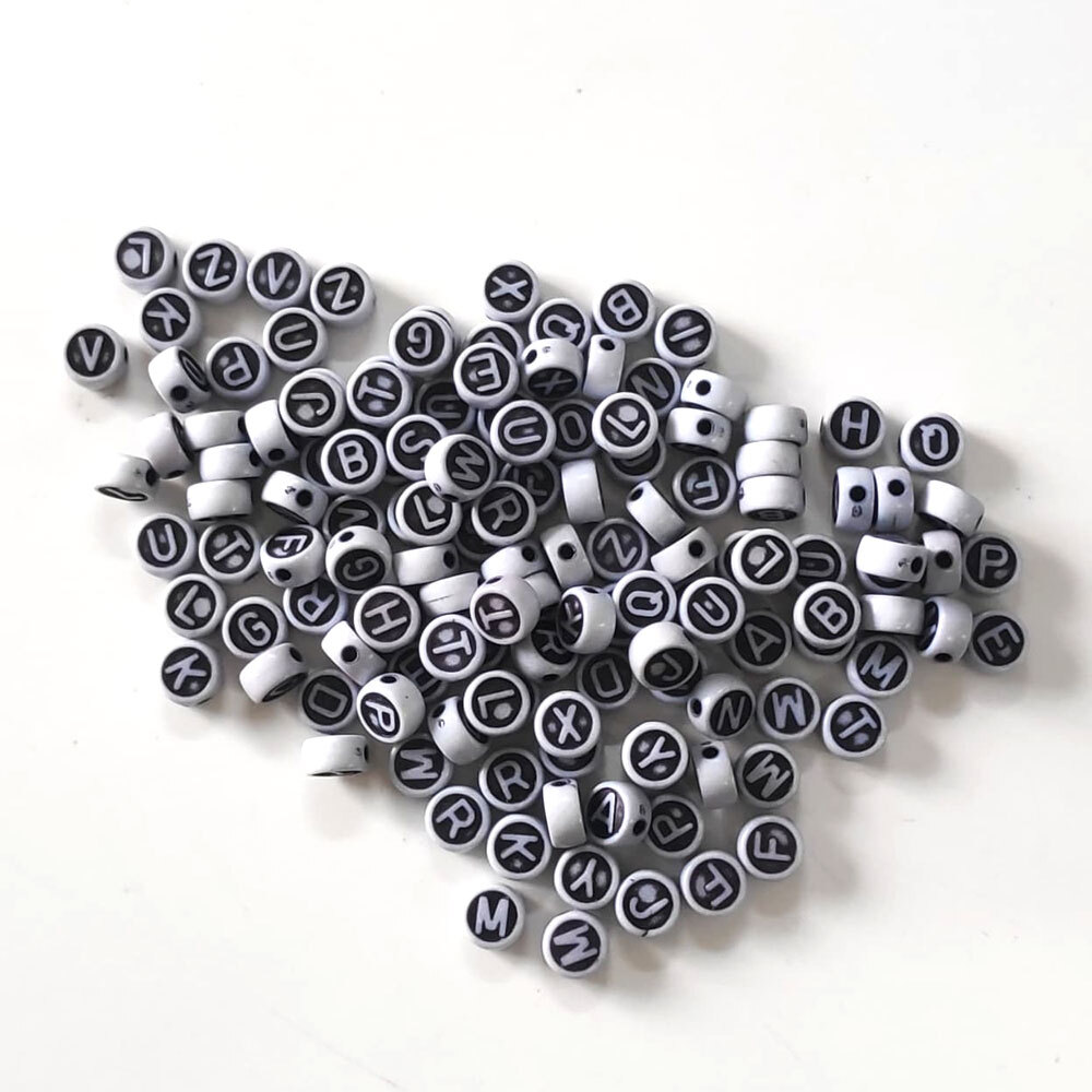 Alphabet Beads Black Round