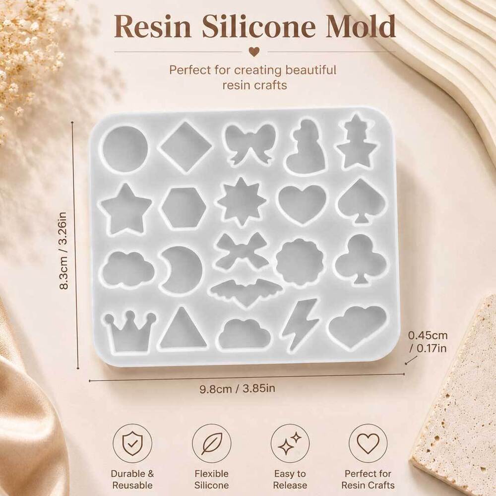 Classic Geometric Jewellery Earrings Mold - Flexible Food-Grade Silicone, 12x8 cm, Translucent | Non-Stick, Temperature Resistant, Multi-Shaped Cavities