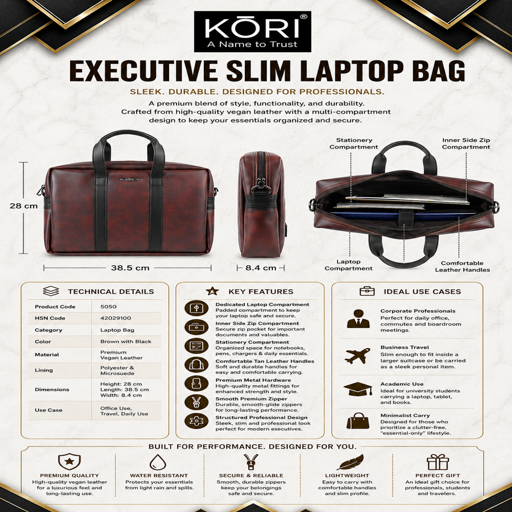 KORI Executive Duo-Tone Vegan Leather Laptop Bag (5050)