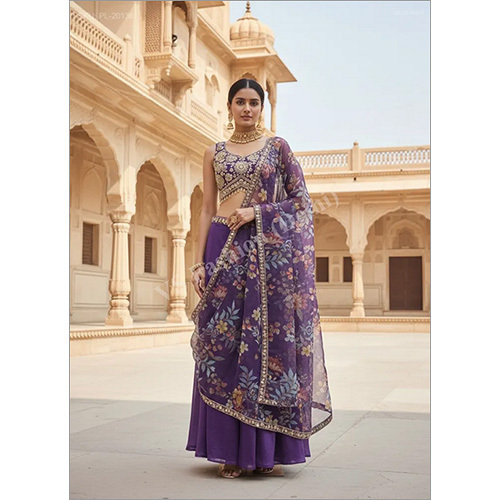 Premium Chinon Chiffon Crop Top Set with Heavy Sequin Work and Floral Digital Print Dupatta
