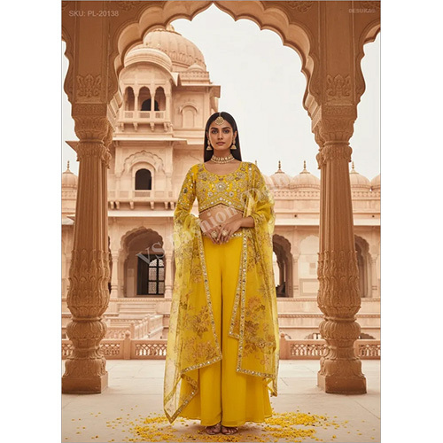 Premium Chinon Chiffon Crop Top Set with Heavy Sequin Work and Floral Digital Print Dupatta