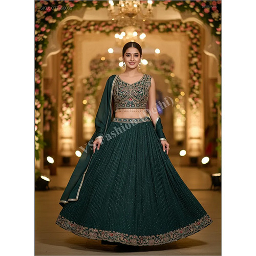 Premium Vichitra Silk Crushed Lehenga Set with Heavy Resham and Zari Embroidery