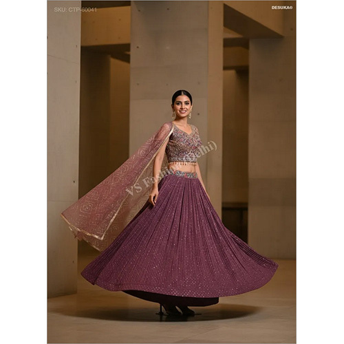 Vichitra Silk Micro-Pleated Lehenga With Intricate Resham And Sequin Astistry