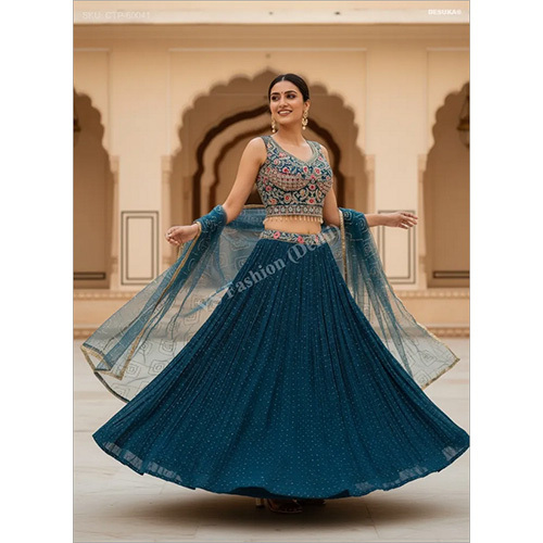 Vichitra Silk Micro-Pleated Lehenga With Intricate Resham And Sequin Astistry