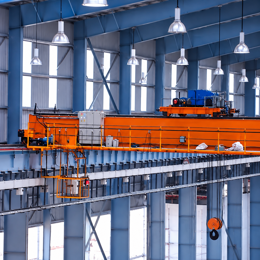 SINGLE GIRDER EOT CRANE - Forged Steel Wheels, 1-20 Ton Capacity, Yellow, Modular Design, M5/M7 Duty, Enclosed Control Panel