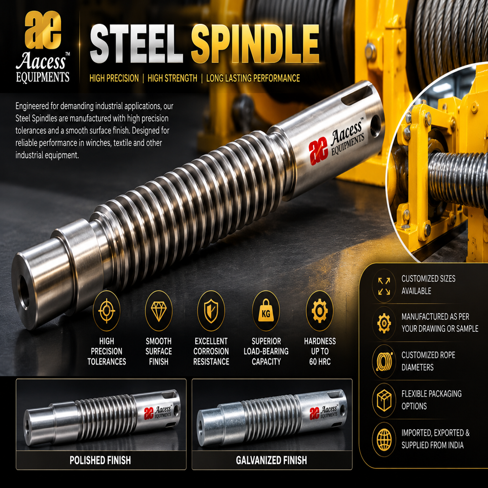 Steel Spindle - Steel, Customizable Size, Silver, Up to 60 HRC Hardness | Corrosion Resistant, Polished/Galvanized Finish, High Load Capacity