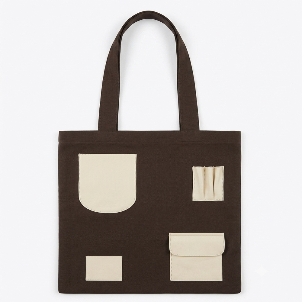 PU Pocket Tote Bag | Custom PU Pocket Canvas Tote Bag