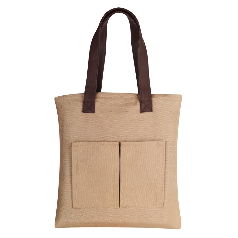 2 Pocket Tote Bag with PU Handles