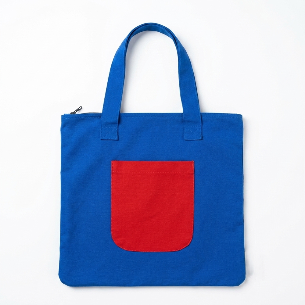 Red pocket canvas blue tote