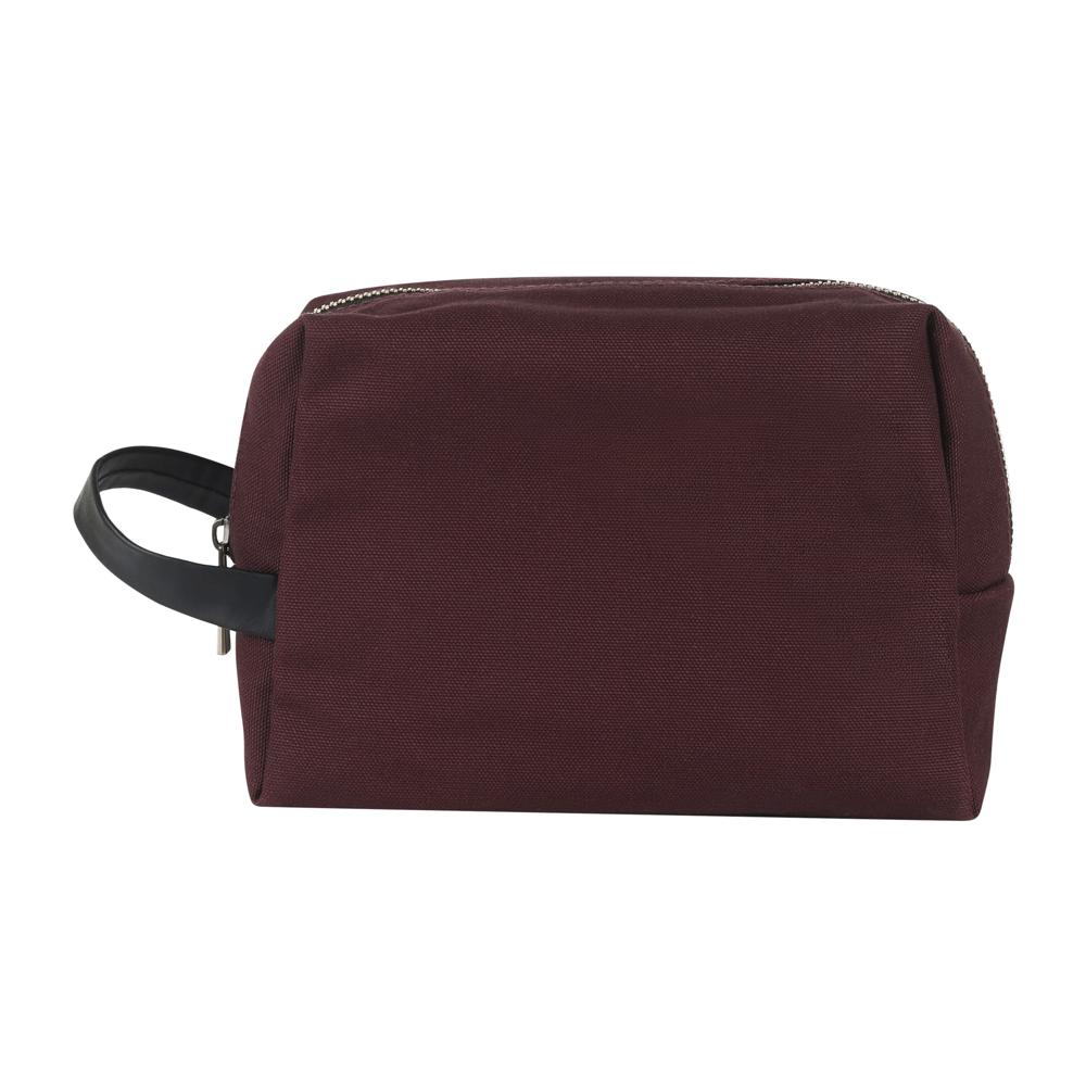 Maroon Canvas Toiletry Bag with Leather Handle