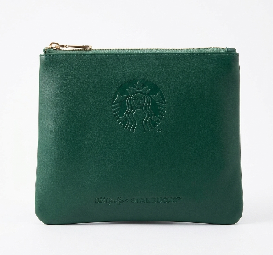 Green PU Leather Flat Zip Pouch