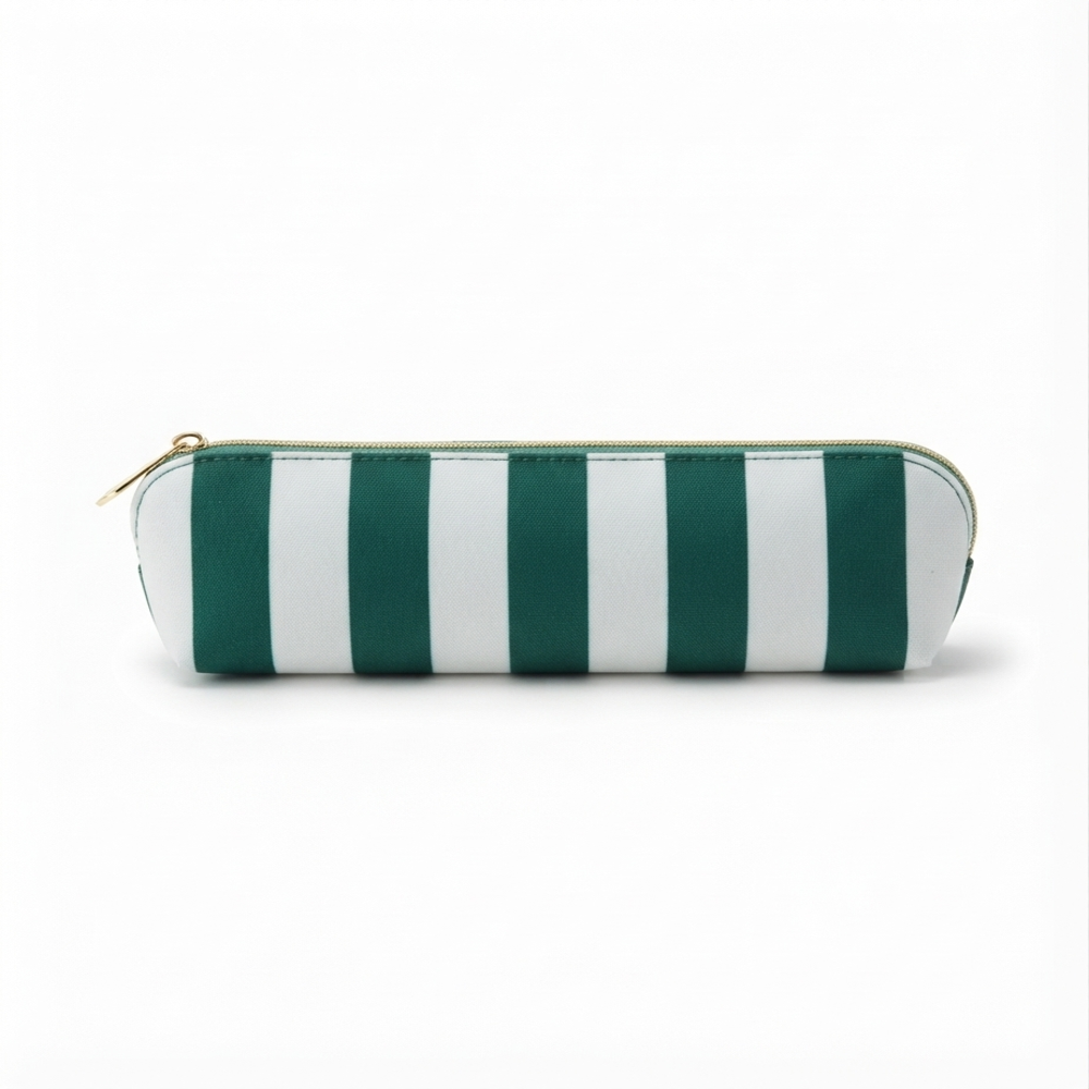 Green & White Striped Canvas Pencil Pouch - Color: Blue With Multicolor Print