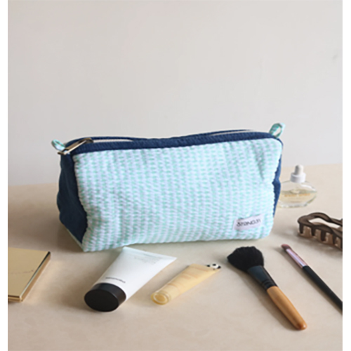 travel pouch - Nylon Fabric 25x20 cm Blue, Water-Repellent, Geometric Print, Smooth Zipper Closure