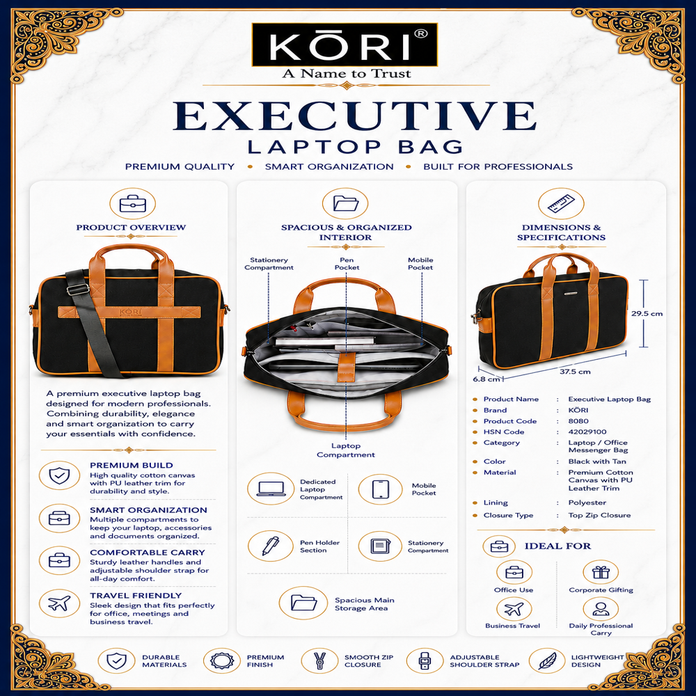 KORI Vintage Canvas Office Laptop Bag(8080)
