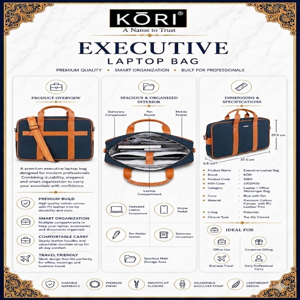 KORI Vintage Canvas Office Laptop Bag(8080)