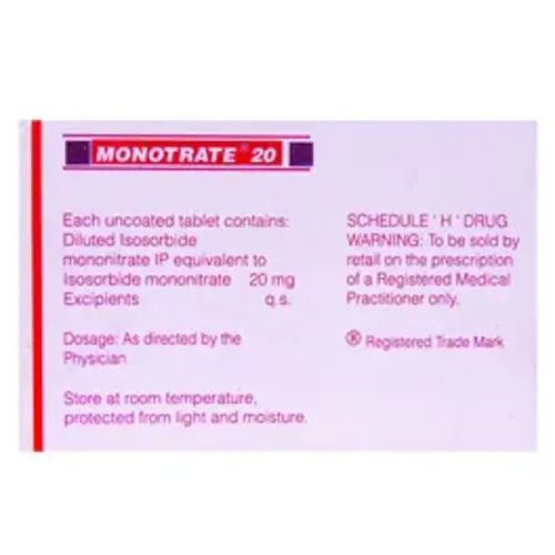 Monotrate Isosorbide Mononitrate 20 Tablet, Angina (Chest Pain) Treatment Medicine
