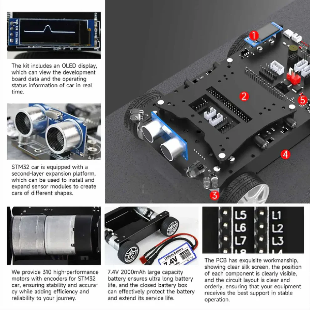 STM32 Smart Car K230 Multifunctional Robot Kit with OLED & Sensors
